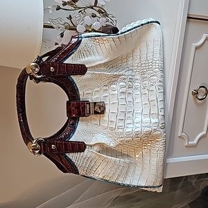 Brahmin Ivory and Mahogany Croc-Embossed Hobo
